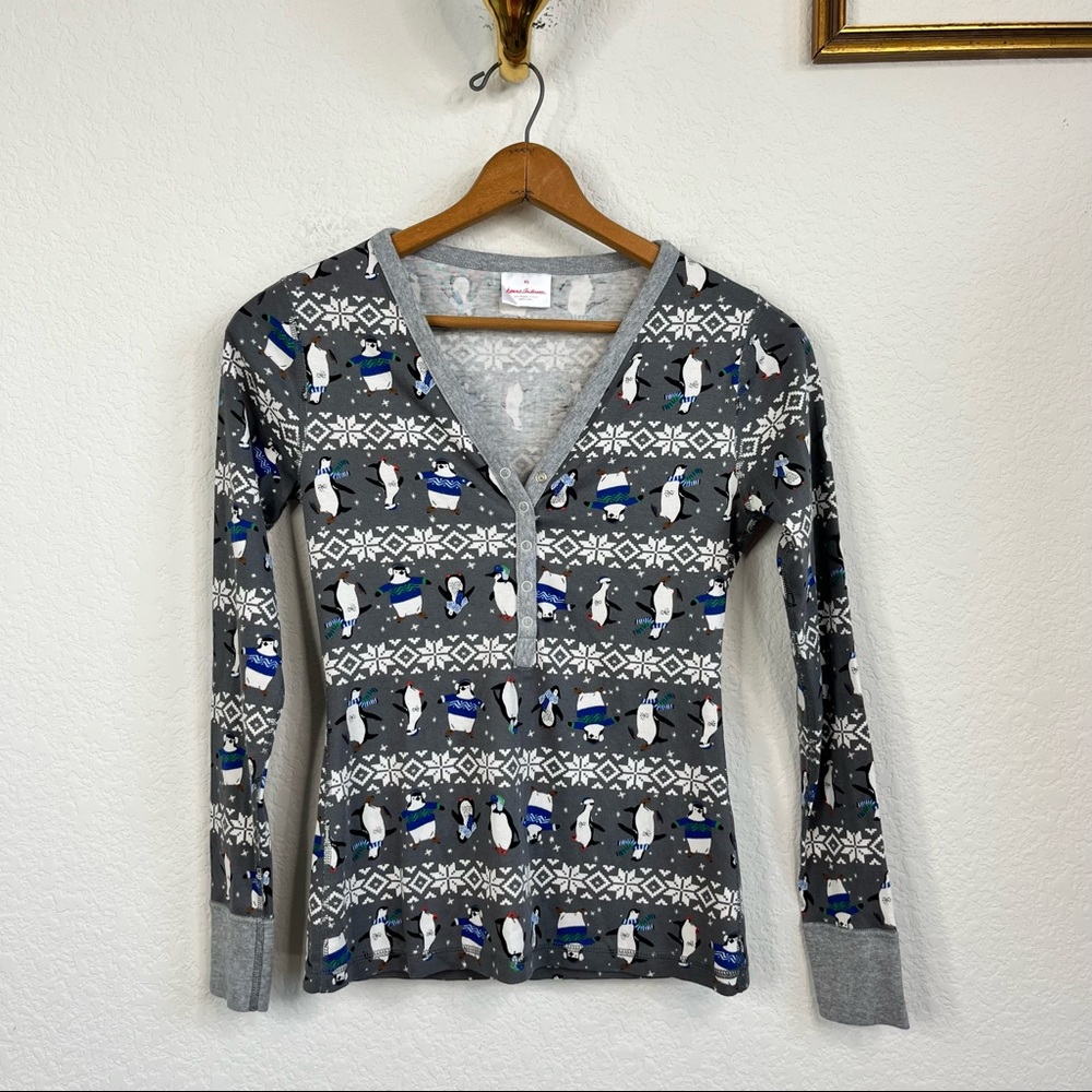 Hanna Andersson Snow Man Snowflake Henley Pajama Top